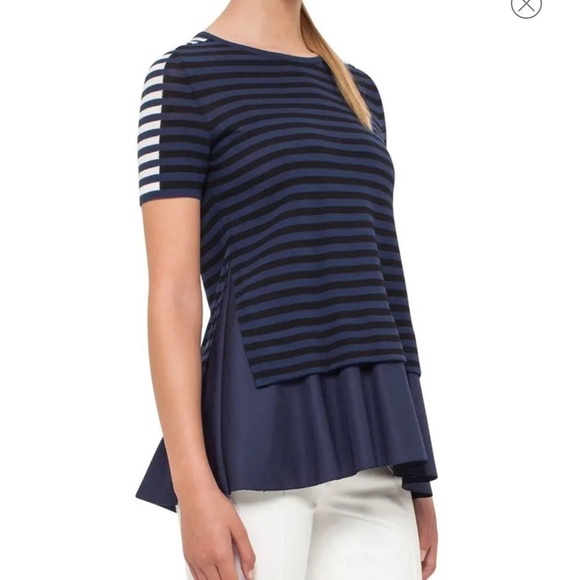 Akris Punto Short Sleeve Mixed Stripe Peplum Top SZ 6 - Picture 3 of 13
